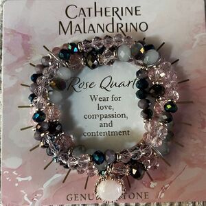 Catherine Malandrino Rose Quartz Beaded Charm Bracelet NWT